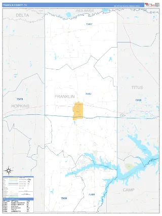 Franklin County, TX Business Reference style ZIP Code wall map