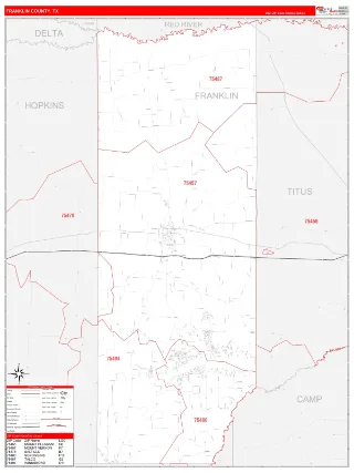 Franklin County, TX RedLine style ZIP Code wall map