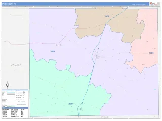 Frio County, TX ColorCast style ZIP Code wall map