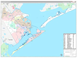 Galveston County, TX Classic style ZIP Code wall map