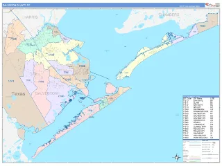 Galveston County, TX ColorCast style ZIP Code wall map