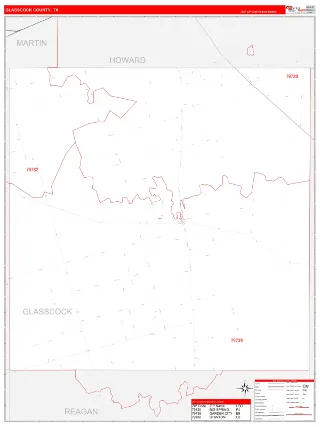 Glasscock County, TX RedLine style ZIP Code wall map