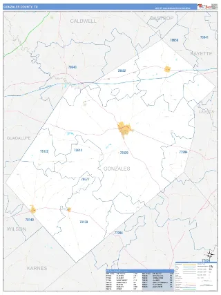 Gonzales County, TX Business Reference style ZIP Code wall map
