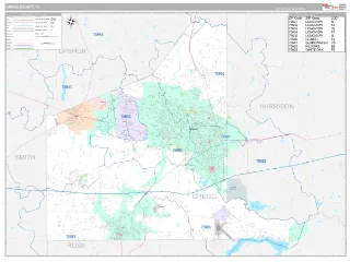 Gregg County, TX Classic style ZIP Code wall map
