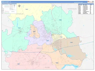 Gregg County, TX ColorCast style ZIP Code wall map