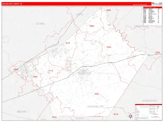 Guadalupe County, TX RedLine style ZIP Code wall map