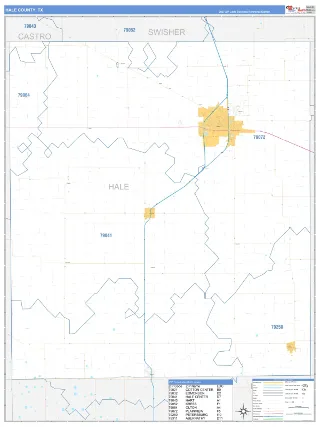 Hale County, TX Business Reference style ZIP Code wall map