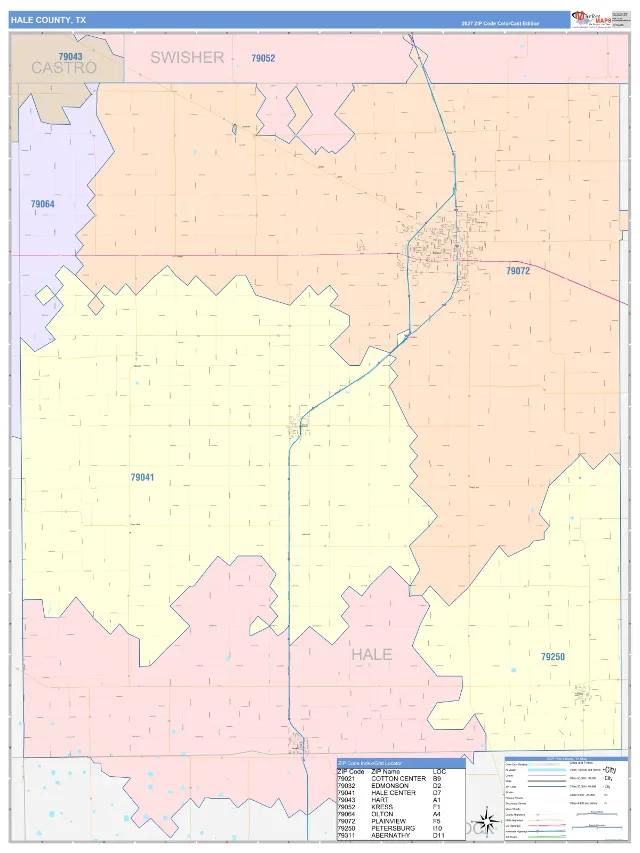 Hale County, TX ZIP Code Wall Map, ColorCast style