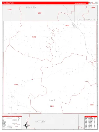 Hall County, TX RedLine style ZIP Code wall map