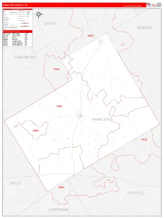 Hamilton County, TX RedLine style ZIP Code wall map