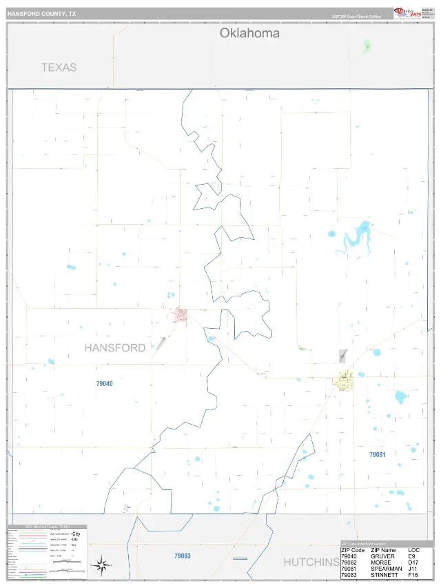 Hansford County, TX ZIP Code Wall Map, Classic style