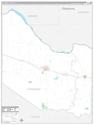 Hardeman County, TX Classic style ZIP Code wall map