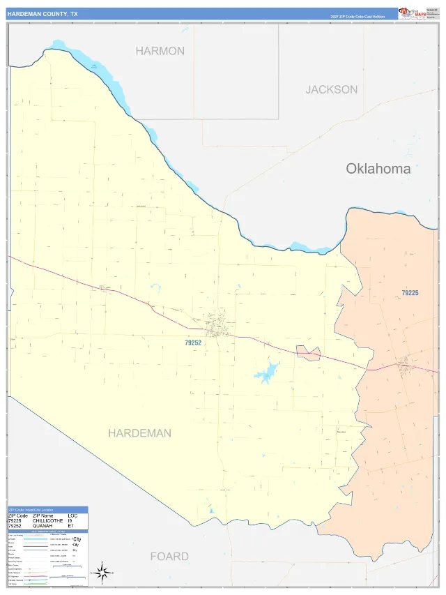 Hardeman County, TX ZIP Code Wall Map, ColorCast style