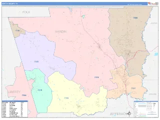 Hardin County, TX ColorCast style ZIP Code wall map