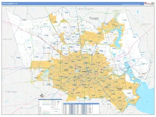 Harris County, TX Business Reference style ZIP Code wall map