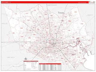 Harris County, TX RedLine style ZIP Code wall map