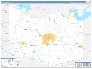 Harrison County, TX Business Reference style ZIP Code wall map
