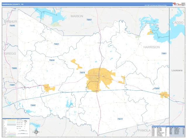 Harrison County, TX ZIP Code Wall Map, Business Reference style
