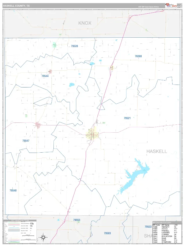 Haskell County, TX ZIP Code Wall Map, Classic style