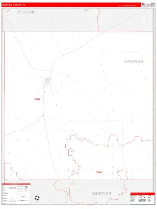 Hemphill County, TX RedLine style ZIP Code wall map
