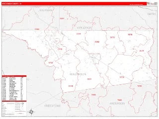 Henderson County, TX RedLine style ZIP Code wall map