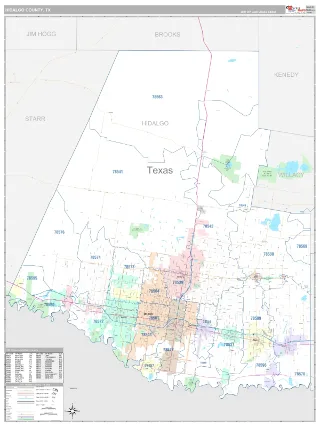Hidalgo County, TX Classic style ZIP Code wall map
