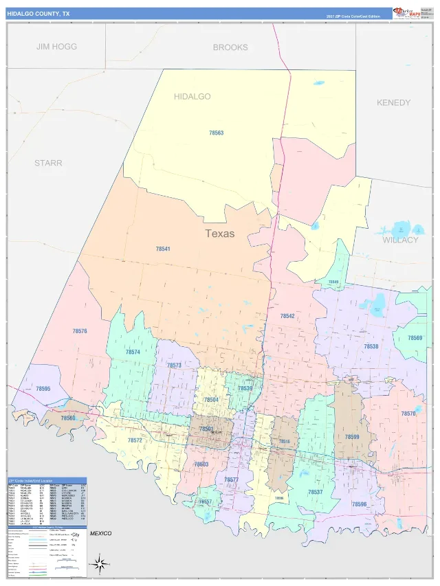 Hidalgo County, TX ZIP Code Wall Map, ColorCast style