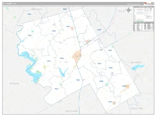 Hill County, TX Classic style ZIP Code wall map
