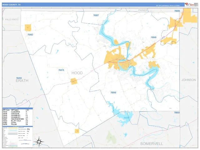 Hood County, TX ZIP Code Wall Map, Business Reference style