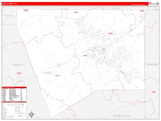 Hood County, TX RedLine style ZIP Code wall map