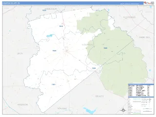 Houston County, TX Business Reference style ZIP Code wall map