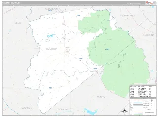 Houston County, TX Classic style ZIP Code wall map