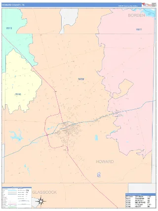 Howard County, TX ColorCast style ZIP Code wall map