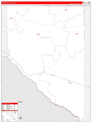 Hudspeth County, TX RedLine style ZIP Code wall map