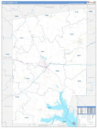Hunt County, TX Business Reference style ZIP Code wall map