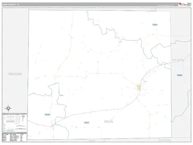 Irion County, TX ZIP Code Wall Map, Classic style