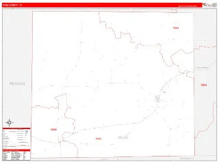 Irion County, TX RedLine style ZIP Code wall map