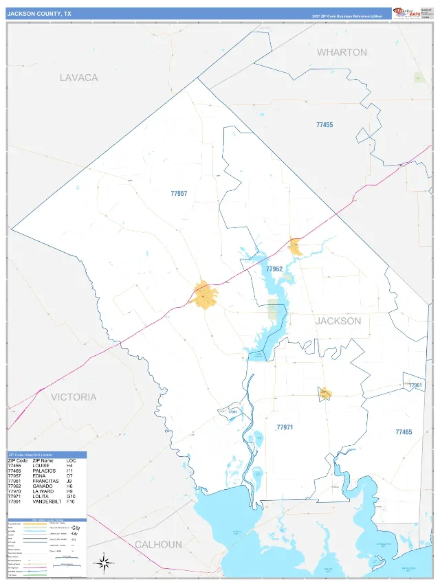 Jackson County, TX ZIP Code Wall Map, Business Reference style