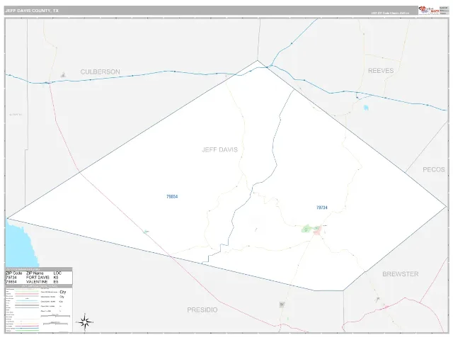 Jeff Davis County, TX ZIP Code Wall Map, Classic style