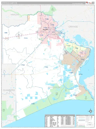 Jefferson County, TX Classic style ZIP Code wall map