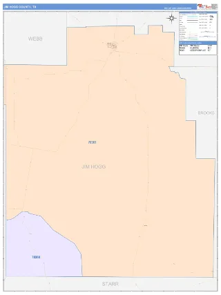 Jim Hogg County, TX ColorCast style ZIP Code wall map