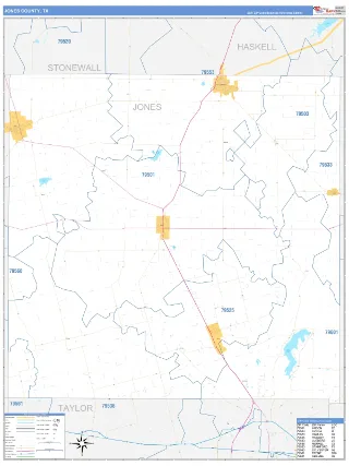 Jones County, TX Business Reference style ZIP Code wall map