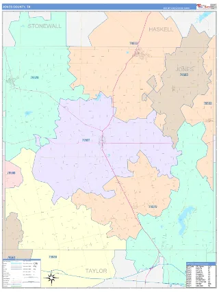 Jones County, TX ColorCast style ZIP Code wall map
