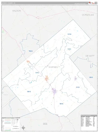 Karnes County, TX Classic style ZIP Code wall map
