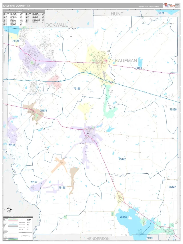 Kaufman County, TX ZIP Code Wall Map, Classic style