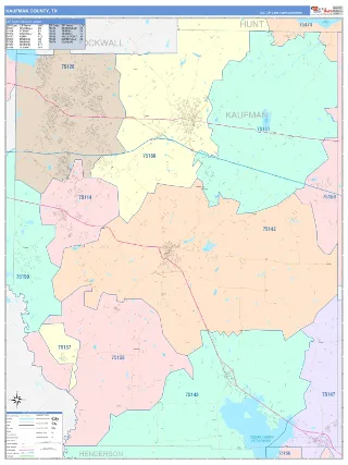 Kaufman County, TX ColorCast style ZIP Code wall map