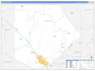 Kendall County, TX Business Reference style ZIP Code wall map