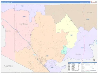 Kendall County, TX ColorCast style ZIP Code wall map