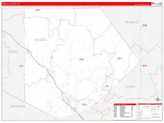 Kendall County, TX RedLine style ZIP Code wall map