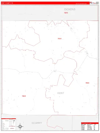 Kent County, TX RedLine style ZIP Code wall map